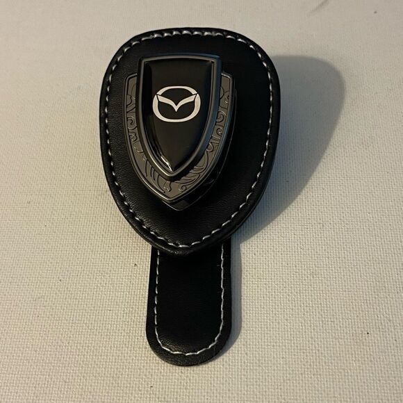 Mazda Logo Sunglass Holder for Car Black PU Leather NWT - Picture 1 of 9
